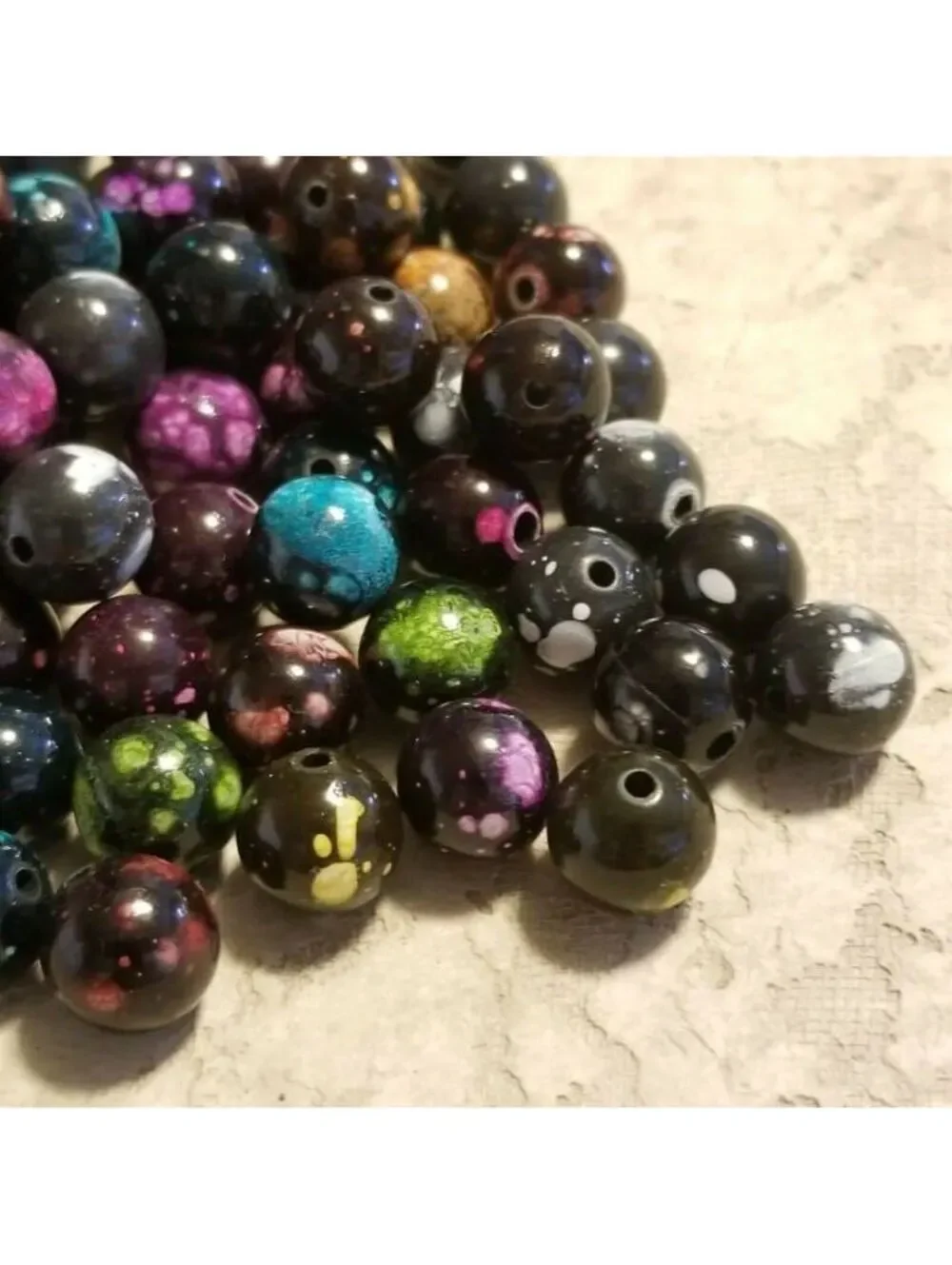 Vintage Black Mixed Bright Color Splash 12mm Round Beads 10 pcs